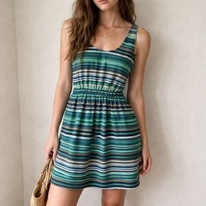 LOFT Blue Green Stripe Sleeveless Sundress Size XS Coastal Resort